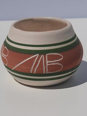 Small Handmade Clay Pottery Bowl Signed Southwestern Tribal Style Decor